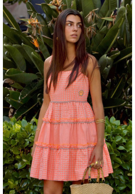 vestido  vichy naranja
