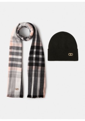 conjunto gorro y estola cuadros