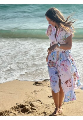 vestido midi estampado conchas