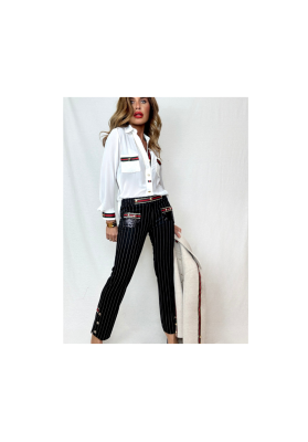 pantalon negro capri de rayas