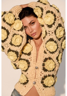 butter yellow roses chochet cardigan