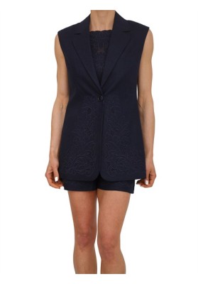 chaleco lino azul