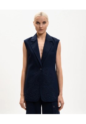 chaleco lino azul