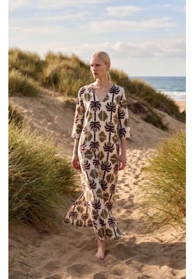 vestido palmeras crudo manga al codo
